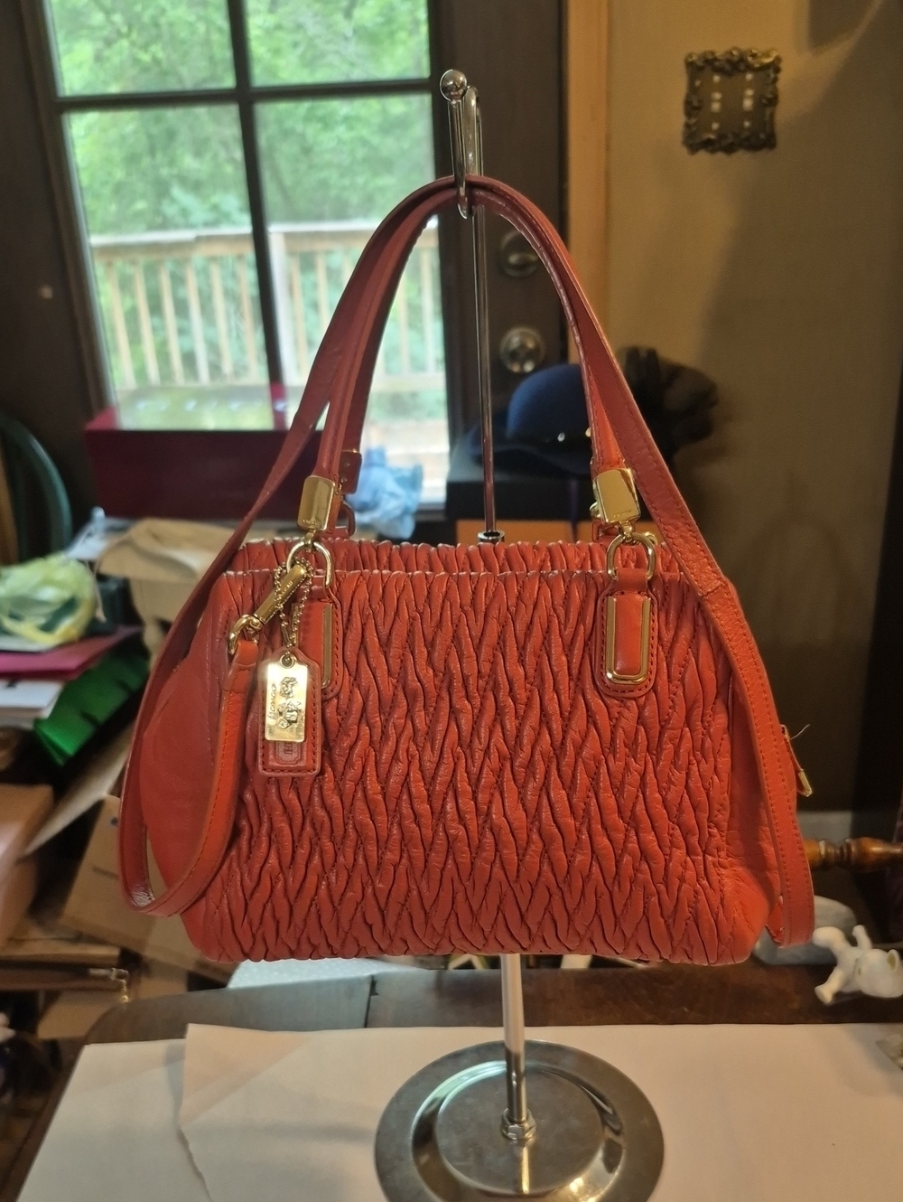 Coach Coral Quilted Leather Shoulder Bag with Gold Hardware